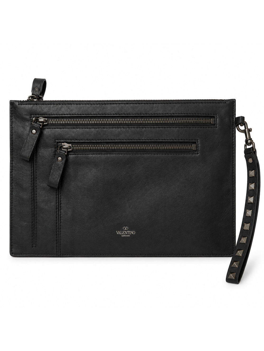 Valentino Garavani Multi-Zip Leather Pouch/Document Clutch Authentic